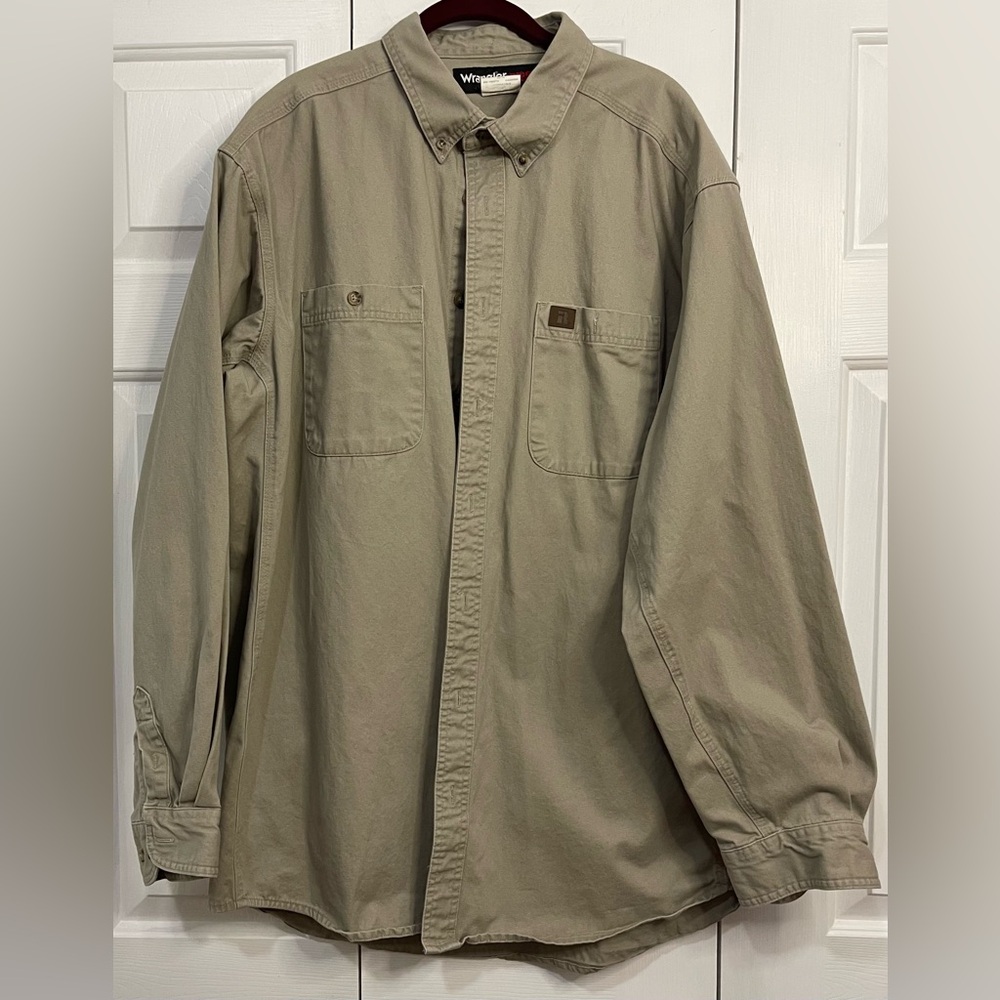Wrangler Men's Riggs Workwear Twill Long Sleeve Button Down Shirt Brown 2XT